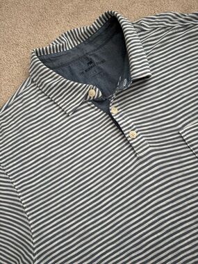 The Normal Brand Men's Blue & White Striped Polo Shirt- size L